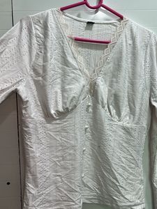 Elegant Lace Trimmed White Top