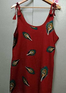 Boho Chic Peacock Feather Print Maroon Kurti