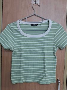 Green Striped Crop Top