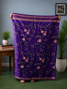 Vibrant Purple Embroidered Linen Saree