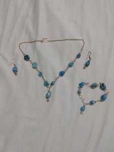 Blue Stone Necklace, Bracelet & Earrings Set