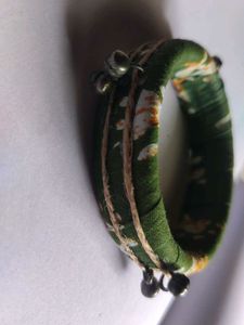 Boho Green Floral Bangle with Bells