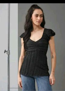 Chic Black Textured V-Neck Top