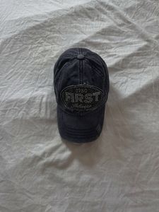 Distressed Baseball Cap with Rhinestone Detail