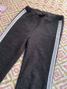 Ribbed Wide Leg Pants with Side Stripe