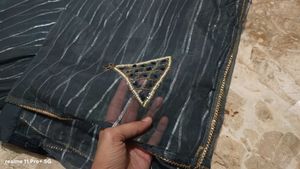 Elegant Grey Saree with Silver Stripes
