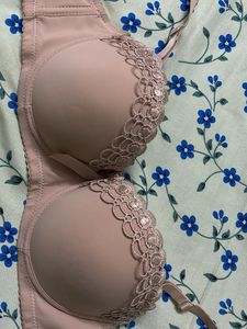 Lace Trim Pink Bra