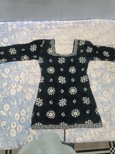 Stylish Black Kurta with White Print