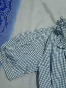 Blue Gingham Puff Sleeve Blouse