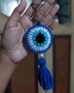 Crocheted Evil Eye Keychain