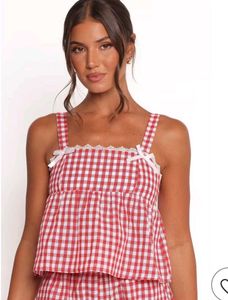 Red Gingham Camisole Top/ baby doll top