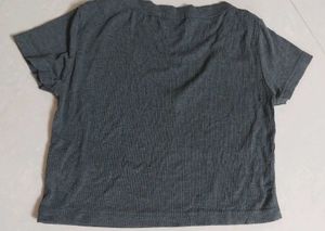 Women's Grey Ribbed V-Neck Crop Top