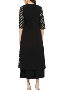 Black &amp; Gold Printed Crop Top Set with plazzo