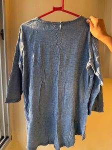 Blue V-Neck 3/4 Sleeve Top XL TO