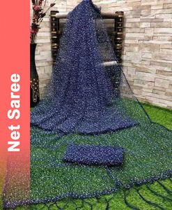 lot 2 Stunning Blue Net Saree with dots good fo