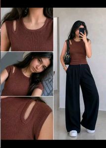 Brown Cut-Out Sleeveless Top