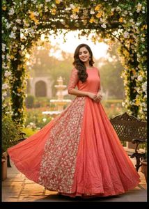 bust 38 Elegant Coral Embroidered Gown