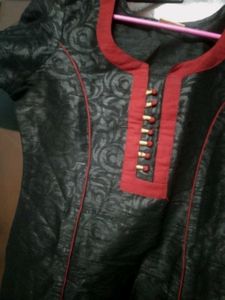 Elegant Black Kurta with Red Embellishments