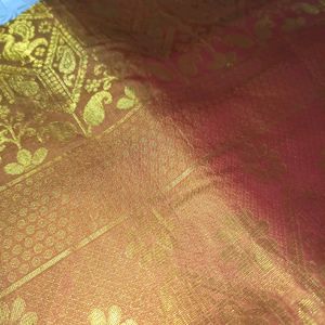 Elegant Dusty Pink Golden Silk Saree
