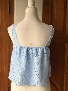 H&amp;M Blue Eyelet Crop Top