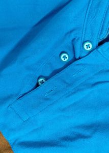 peter England Blue Striped Long Sleeve Polo Shirt