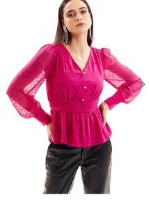 Chic Magenta Dot Peplum Blouse