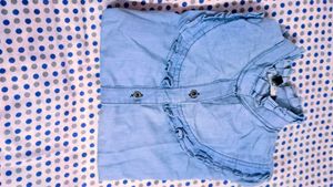 Stylish Denim Ruffled Button-Up Top jeans