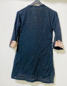 Stylish Navy Blue Kurta with Striped Cuffs