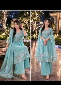 Beautiful Teal Kurta Set with Palazzo