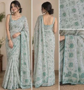 🧿Elegant Pastel Saree with Detailed Print