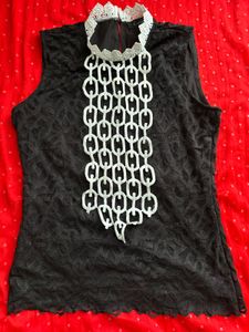 Chic Black Lace Top with Chain Detail