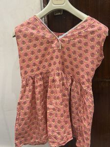 Pink Printed Sleeveless Kurta