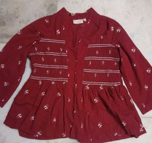 Maroon Embroidered Peplum Kurta set