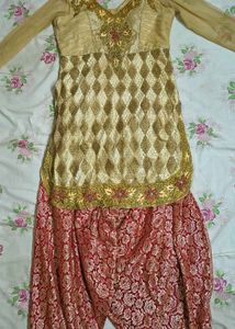 Elegant Gold &amp; Red Kurta Set