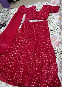 Stunning Rani Pink Sequined Lehenga - L/XL