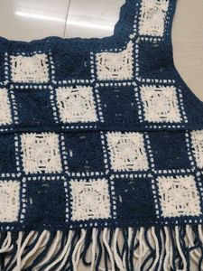 Crochet Checkerboard Crop Top with Fringe