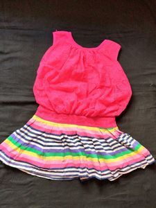 Bright Pink &amp; Rainbow Striped Dress