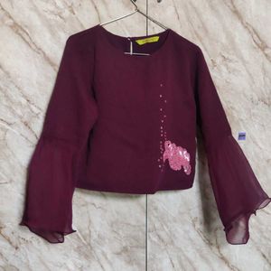 Maroon Sheer Sleeve Blouse