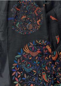 Geometric Print Cotton Blend Daily Saree Black