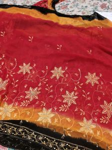 Red Embroidered saree