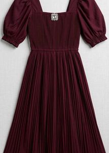 Burgundy Pleated Midi Dress