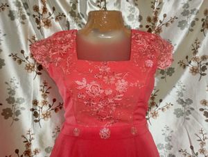 Elegant Coral Embroidered Dress