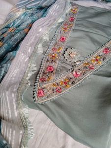 Green Embroidered Dress Material Set