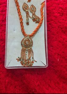 Orange Beaded Necklace and Earring Set