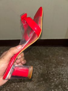 Red Block Heel Clear Strap Sandal