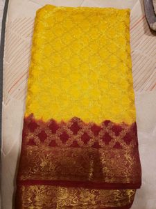 Vibrant Yellow &amp; Red Saree