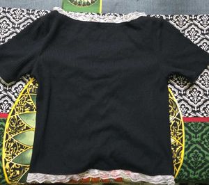 Lace Trim Ruched V-Neck Top