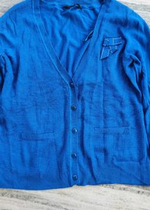 Blue Cardigan with Bow Detail