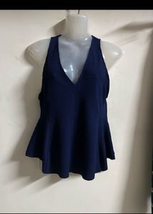 Navy Blue V-Neck Peplum Top