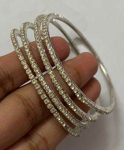 Silver Coloured White Stone Bangles
